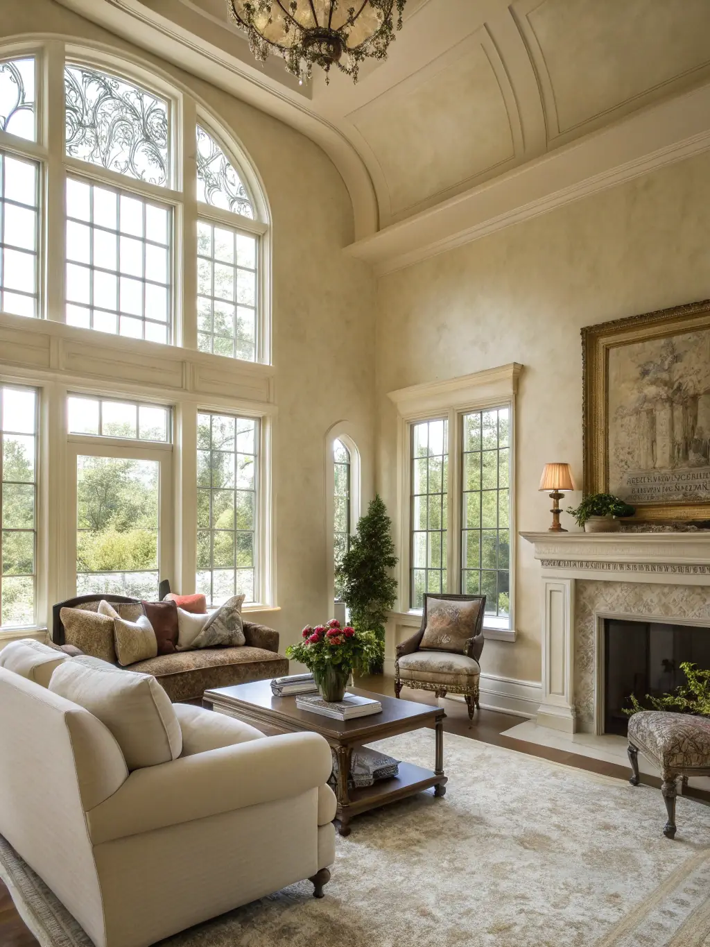 A bright, modern living room with freshly painted walls in a sophisticated color palette, showcasing smooth, professional finishes and elegant decor.